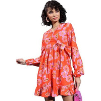 Ketch Women's Polyester Wrap Mini Dress (Khj6000581_Orange