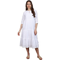 Ketch Cotton Blend Women Regular Fit Bright White Dress Mid-Calf Length Kha1000075