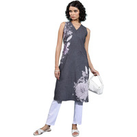 Ketch Women's Cotton Blend Regular Kurta (Khku000425_Black)