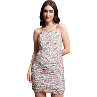 Ketch Women's Polyester Bodycon Mini Dress (Khj6000617_White/Yellow/Multi