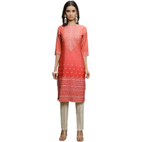 Ketch Women's Polyester Regular Fit Kurta (Khku000466_Red/Rust