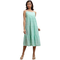 Ketch Cotton Blend Women Regular Fit Green Dress Mid-Calf Length Kha1000079