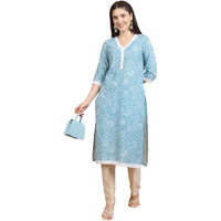 Ketch Women's Cotton Blend Regular Fit Kurta (Khku000504_Light Blue