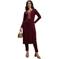 Ketch Women's Polyester Blend Regular Fit Kurta (Khku000533_Rumba Red