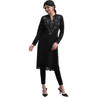 Ketch Women's Cotton Blend Regular Kurta (Khku000581_Black