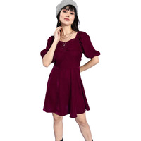 Style Quotient Women Solid Maroon Velvet Smart Casual Mini Dress