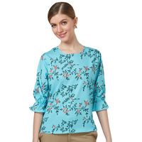 Style Quotient Women Blue And Multi Floral Printed Polyester Smart Casual Top