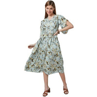 Style Quotient Women Mint Green Floral Polyester Fit And Flare Smart Casual Midi Dress