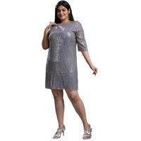 Style Quotient Plus Women Silver Sheath Dress