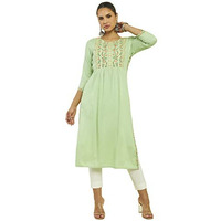 Soch Women Green Rayon Embroidered Kurta(8907175287149_Green_S)