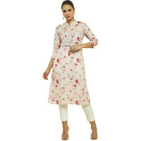 Soch Women Beige Linen Floral Print Kurta(8907175294789_Beige_L)