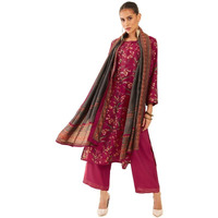 Soch Women Red Muslin Floral Printed Straight Suit Set With Palazzo And Printed Dupatta