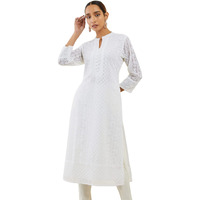 Soch Womens Off White Georgette Straight Kurta With Self Embroidered Designs