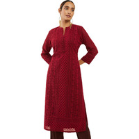 Maroon Georgette Straight Kurta With Self Embroidered Designs(8907175419007_Maroon_Medium)