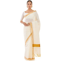 Soch Womens Off White Cotton Kasavu Saree With Zari Borders