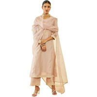 Soch Womens Onion Pink Chanderi Thread Embroidered A-Line Suit Set With Dupatta