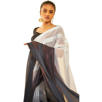 Soch Womens Grey Chiffon Striped Saree With Tassels(8907175513460)