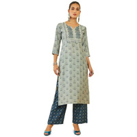 Soch Womens Grey Muslin Kurta Set With Printed Designs And Embellishments