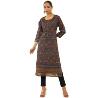 Soch Womens Maroon Poly Cotton Kurta With Kalamkari Print And Tassels(8907175517956)
