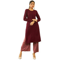 Soch Womens Maroon Acrylic Patterned Knit Winter Straight Kurta With Pocket