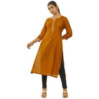 Soch Womens Mustard Silk Blend Straight Kurta With Sequin Details