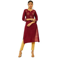 Soch Womens Maroon Silk Blend Foil Print Straight Kurta With Sequin Embellishments