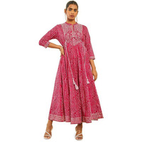 Soch Womens Fuchsia Cotton Bandhani Print Ankle-Length Dress Kurta