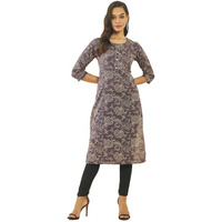 Soch Womens Grey Cotton Floral Print Straight Kurta With Gota Patti Details