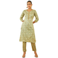 Soch Womens Sap Green Rayon Printed Straight Kurta Set With Gota Patti Work