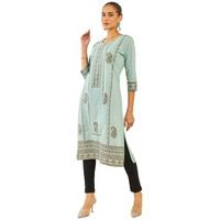 Soch Womens Sap Green Rayon Kurta With Paisley Print And Stone Work