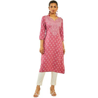 Soch Womens Onion Pink Rayon Printed Straight Kurta
