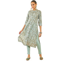 Soch Womens Olive Rayon Kurta With Floral Print