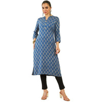 Soch Womens Blue Rayon Paisley Foil Print Straight Kurta With Pocket