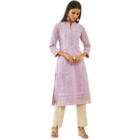Soch Womens Purple Georgette Paisley Thread Embroidered Straight Kurta