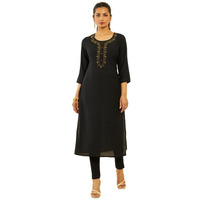 Soch Womens Black Viscose Blend Straight Kurta With Floral Cutdana Work