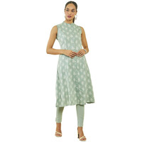 Soch Womens Green Rayon Paisley Print Sleeveless A-Line Kurta With Pocket