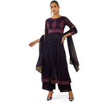 Soch Womens Wine Georgette Suit Set With Embroidery And Sequins
