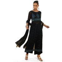 Soch Womens Black Georgette Suit Set With Embroidery And Sequins