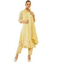 Soch Womens Light Yellow Georgette Suit Set With Self Embroidery And Sequins