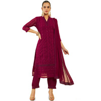 Soch Womens Magenta Georgette Suit Set With Self Embroidery And Sequins