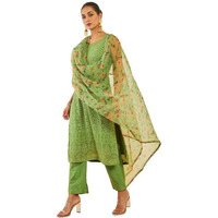 Soch Womens Sap Green Georgette Suit Set With Embroidery And Sequins