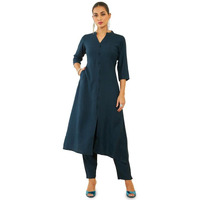 Soch Womens Navy Blue Solid Silk Blend Kurta Set