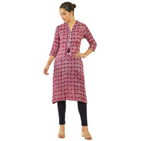 Soch Womens Wine Viscose Floral Batik Print V-Neck Straight Kurta