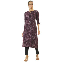 Soch Womens Wine Rayon Ikat Print Straight Kurta With Pocket