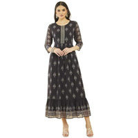 Soch Womens Black Georgette Botanical Print Dress With Cutdana Work Yoke