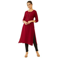 Soch Womens Maroon Viscose Blend Cutdana Embroidered Round-Neck Straight Kurta