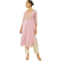 Soch Womens Pink Chanderi Polka-Dot Pattern Straight Kurta With Embroidered Yoke