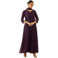 Soch Womens Wine Georgette All-Over Embroidered Palazzo Suit Set With Dupatta