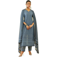 Soch Womens Grey Georgette All-Over Sequin Embroidered Suit Set With Dupatta