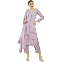 Soch Womens Purple Georgette Embroidered V-Neck Suit Set With Dupatta